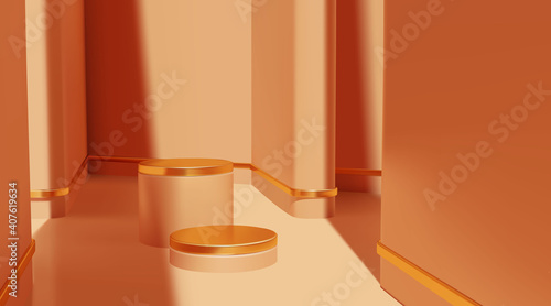 Realistic gold luxury podium for product presentation. indoor, interior professional product placement pedestal mockup template vector