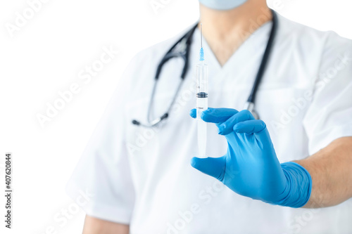 Isolated doctor with syringe, vaccination