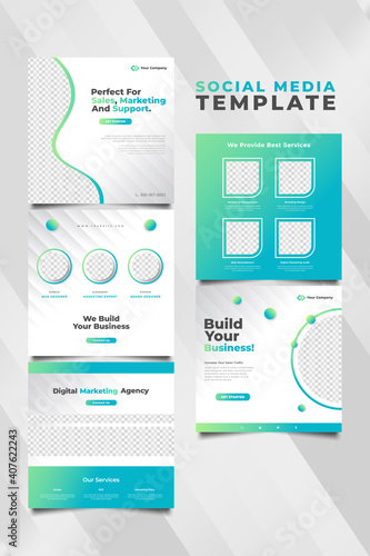 Digital marketing agency social media post template in futuristic and dynamic concept. Collection of business social media template