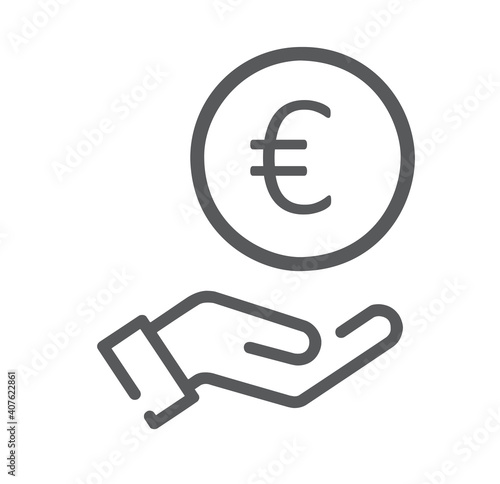 Flat hand holding Euro icon isolated on white background