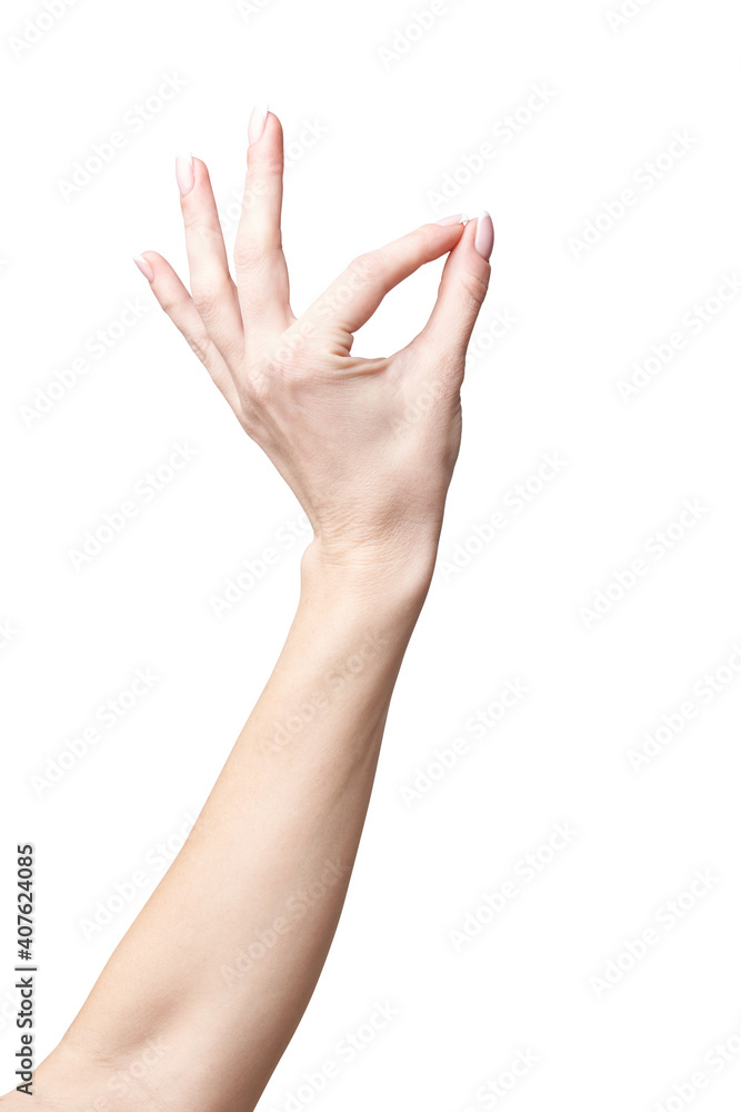 female hand poiting by finger isolated on white background with clipping path female hand poiting by finger isolated on white background with clipping path