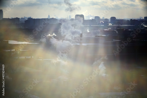 Industrial cityscape. Moscow on a sunny frosty day. Moscow  Russia.