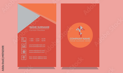 Latest corporate standard visiting card for real estate and construction of building with orange colors.