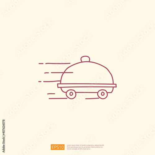 food delivery service icon concept with line doodle plate style vector illustration