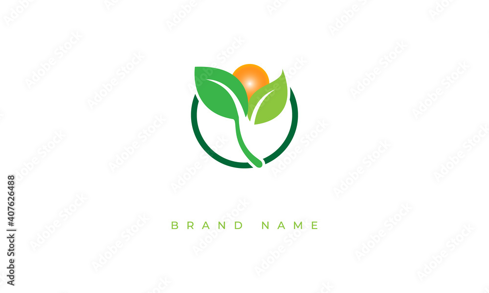 Sun rise over Leaves Logo design vector template. Alternative Energy concept. Eco organic green Farm natural fresh products Logotype icon. Sun rise over Leaves Logo design vector template. Alternative Energy concept. Eco organic green Farm natural fresh products Logotype icon.