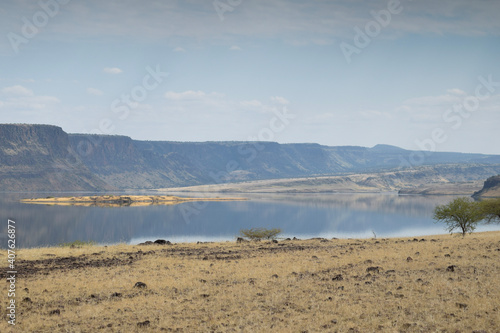 Scenic mountain landscapes against sky at Lake Magadi, Kenya