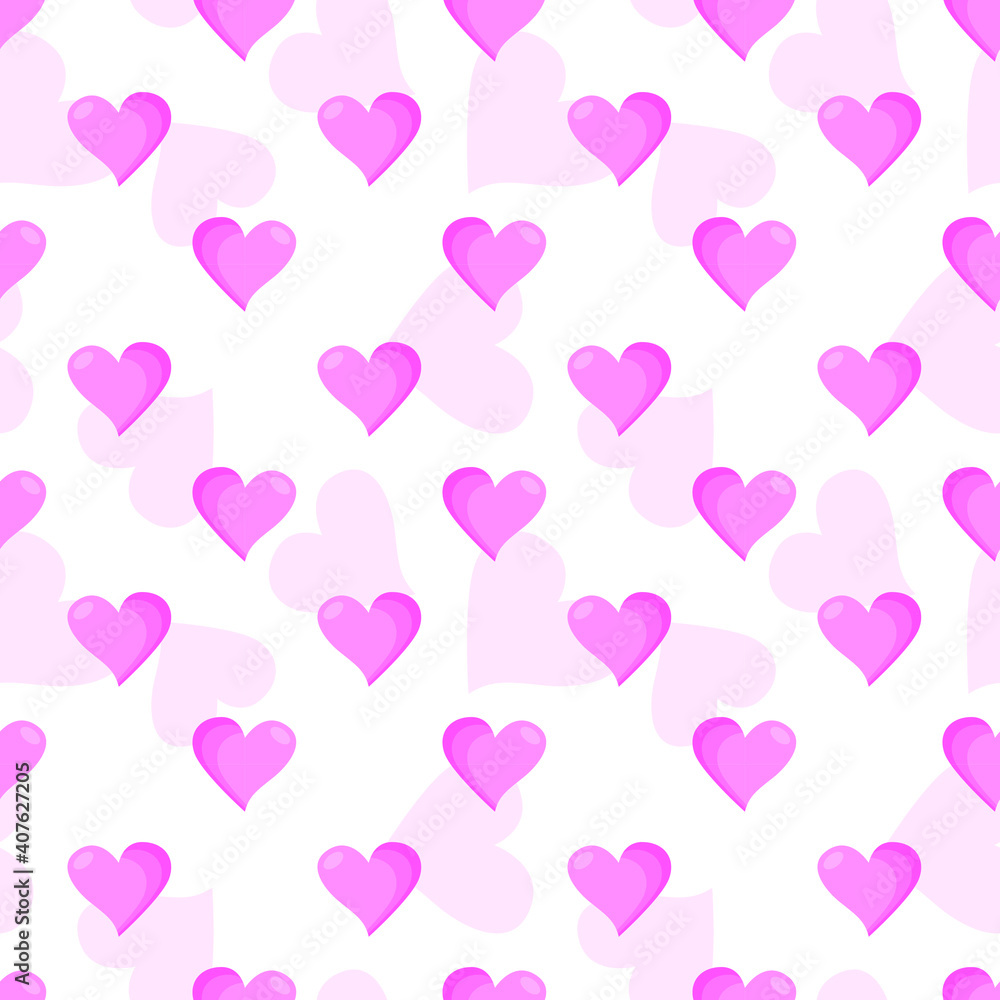 Vector seamless pattern with pink hearts; cute background for wrapping paper, fabric, textile, packaging.