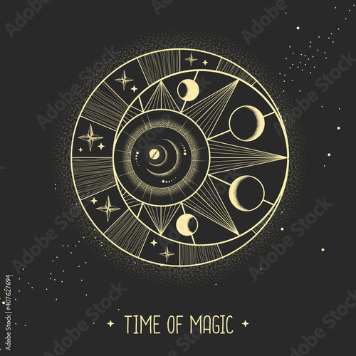 Modern magic witchcraft card with astrology sun and moon sign. Day and nignt.