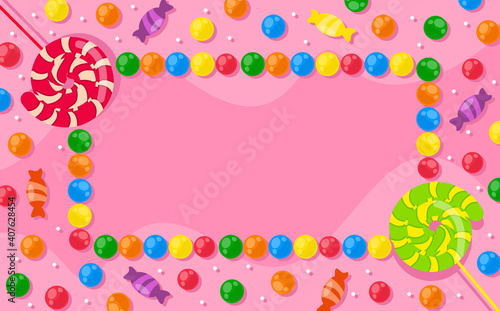 Multicolored candy and colored lollipops