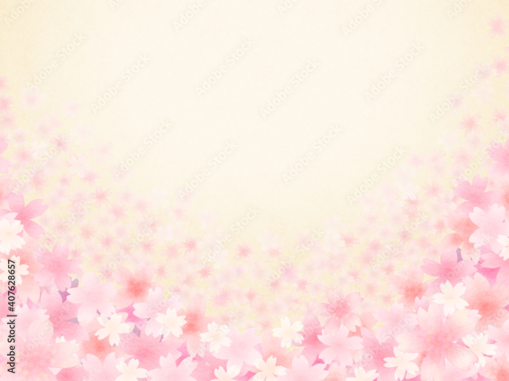 咲き誇る満開桜　ベージュ背景