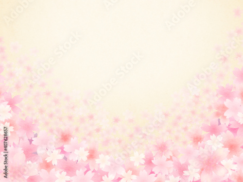 咲き誇る満開桜　ベージュ背景 © 桜 マチ
