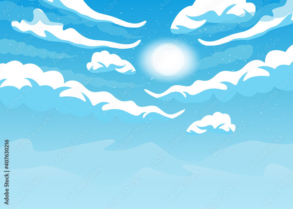 Cloudy sky vector background with sun Cloudy sky vector background with sun