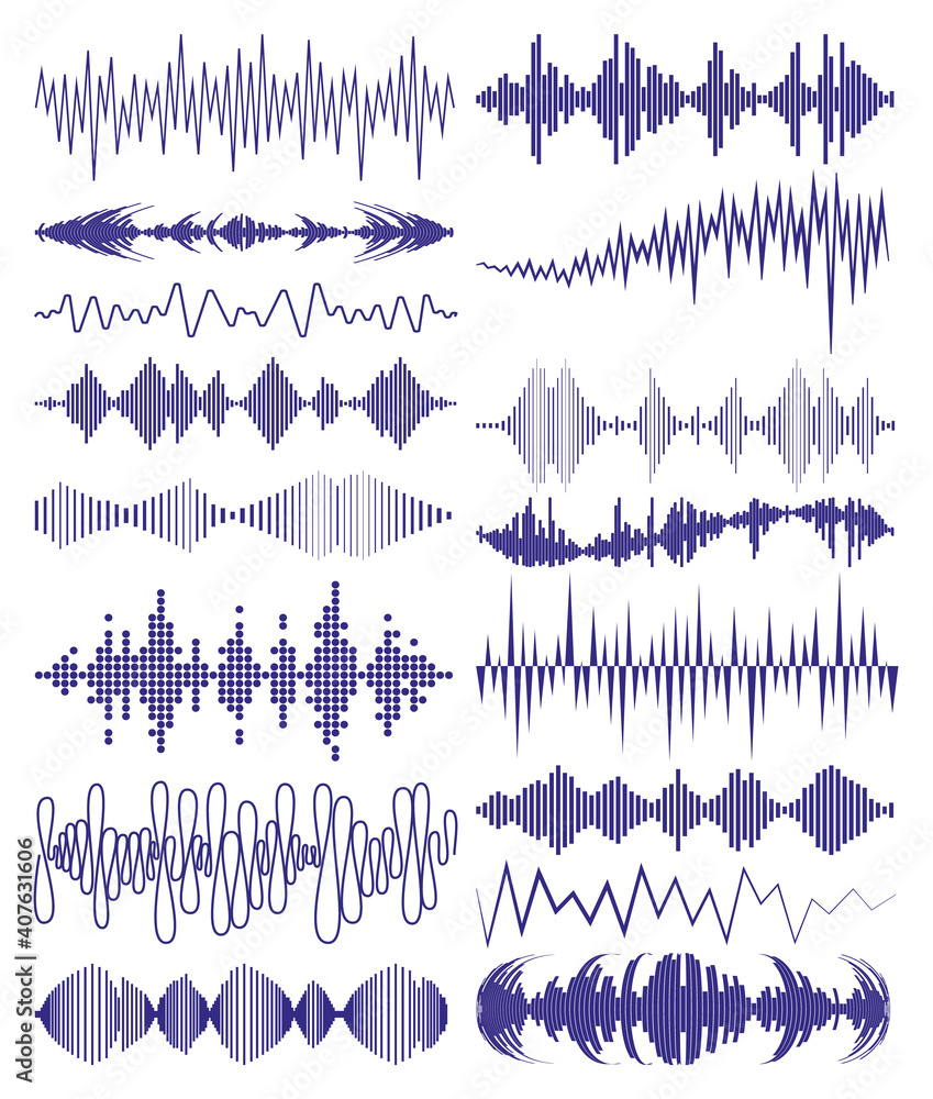 Collection with music waves logo and audio symbols. Modern sound ...