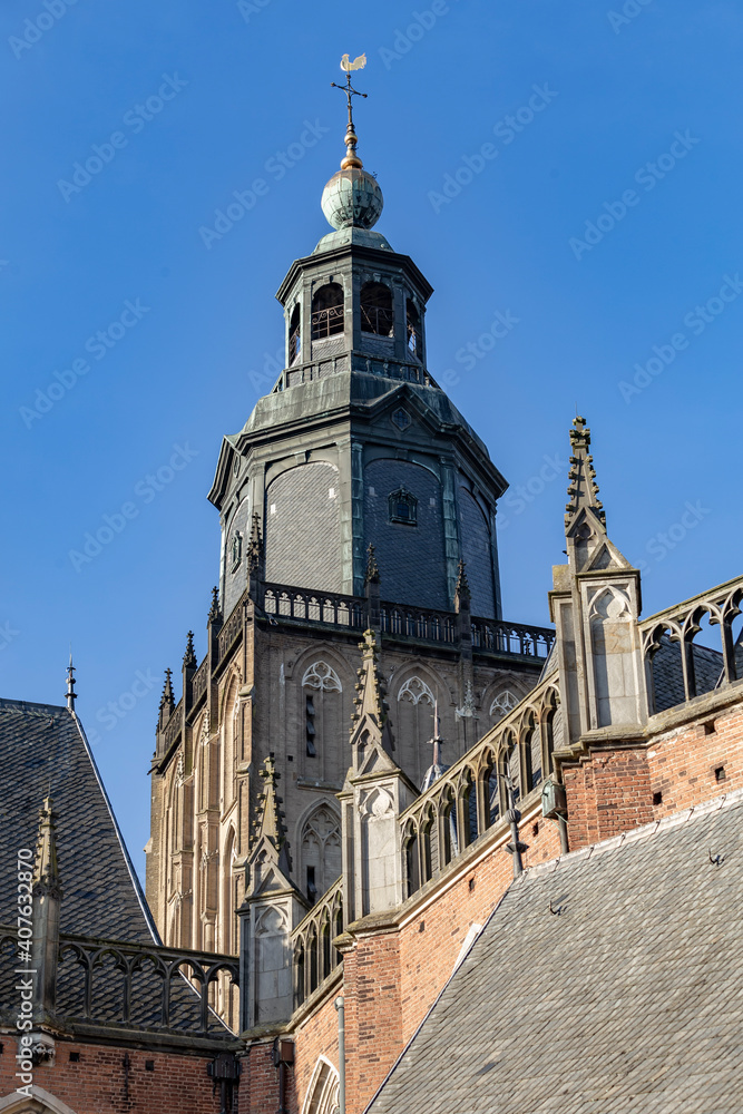 Fototapeta premium Tower of the Walburgis church in the medieval city ofZutphen in the Netherlands