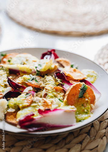 Autumn salad with chicory and sweet potatoes