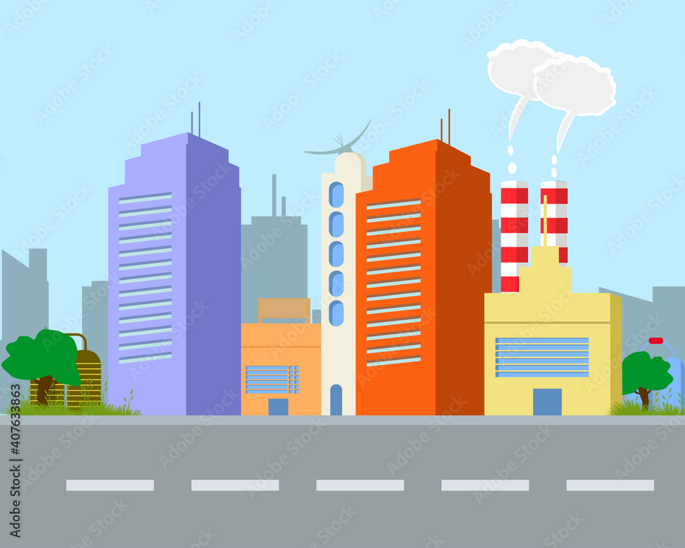 smart city and industrial illustration landscape environment concept design vector