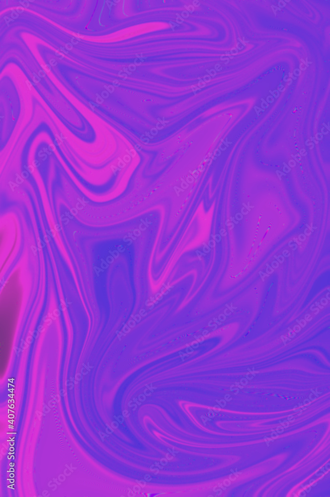 Obraz premium Holographic liquid background in pink and purple colors. Iridescent artwork. Beautiful pattern. Magic unique painting