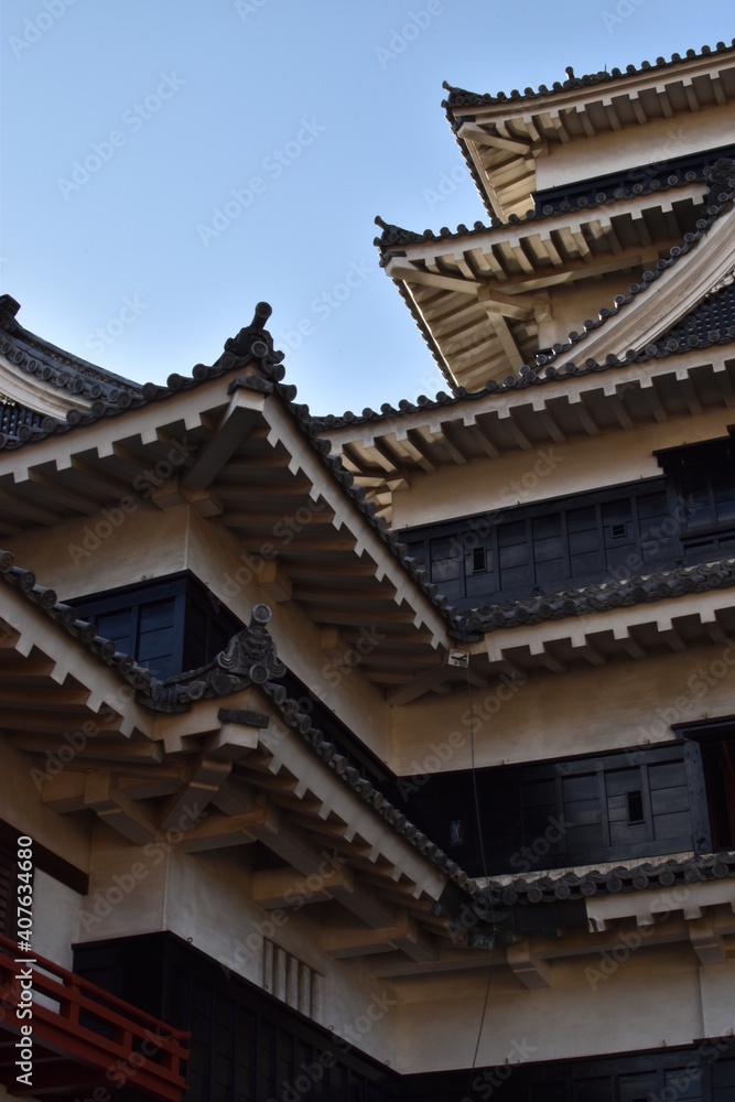 Detail der Dachkonstruktion der Matsumoto Burg, Nagano 