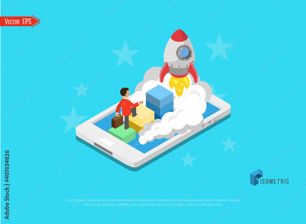 Fototapeta premium Success concept banner. Flat isometric vector illustration isolated on white background.