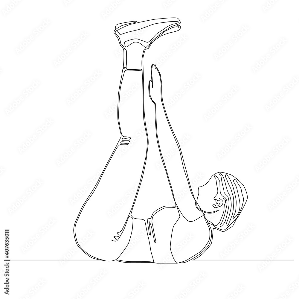 Continuous line of woman toe touching exercise vector Continuous line of woman toe touching exercise vector