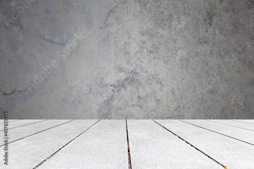 Concrete walls and white wooden floors texture and seamless background