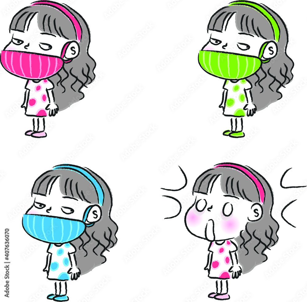 vector drawing girl with mask emoji set vector drawing girl with mask emoji set