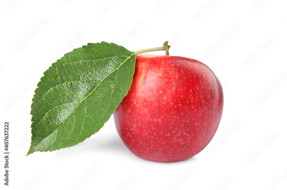 Fresh red apple with leaf isolated on white Fresh red apple with leaf isolated on white