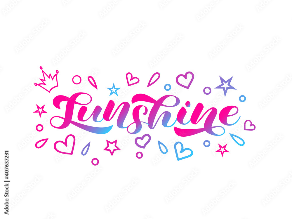 Sunshine brush lettering. Vector stock illustration for card or clothes Sunshine brush lettering. Vector stock illustration for card or clothes