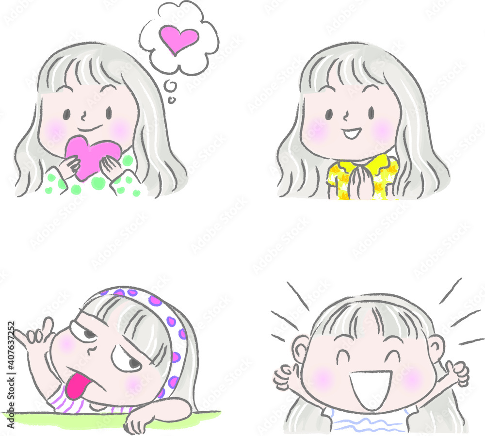 vector drawing girl emoji set