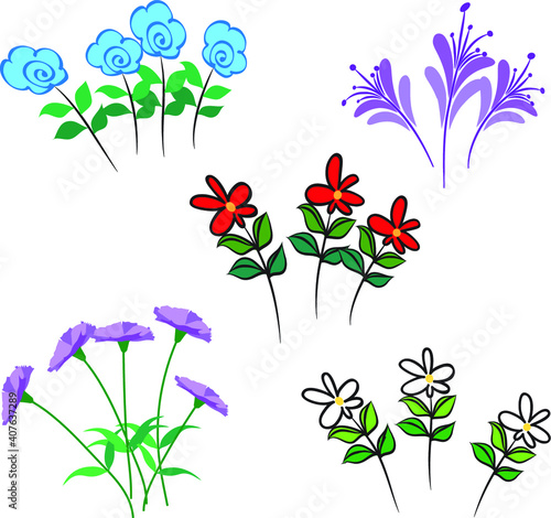 vector drawing plant flowers leaf set