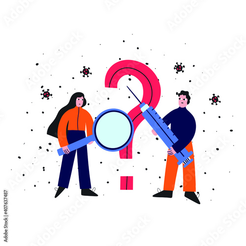 vector illustration - concept of people vaccine and vaccination against coronavirus. Vaccination during a pandemic. The concept of fighting the virus. Doctors and nurses protect. Flat style 2021