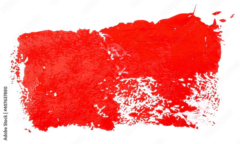 Red paint smeared isolated on white background, top view