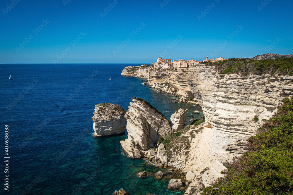 City of Bonifacio, Corse, France,partly located ontop of a rock of lime-stone