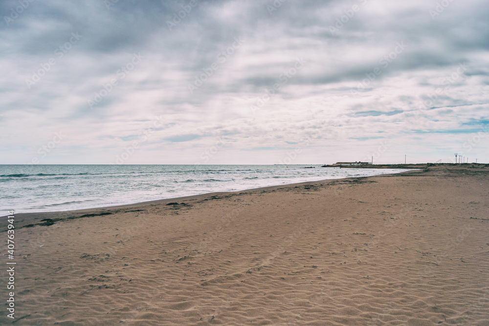 Lonely beach in the delta del ebro, tarragona, spain.