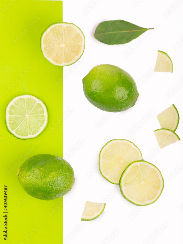 Creative layout made of lime. Flat lay.