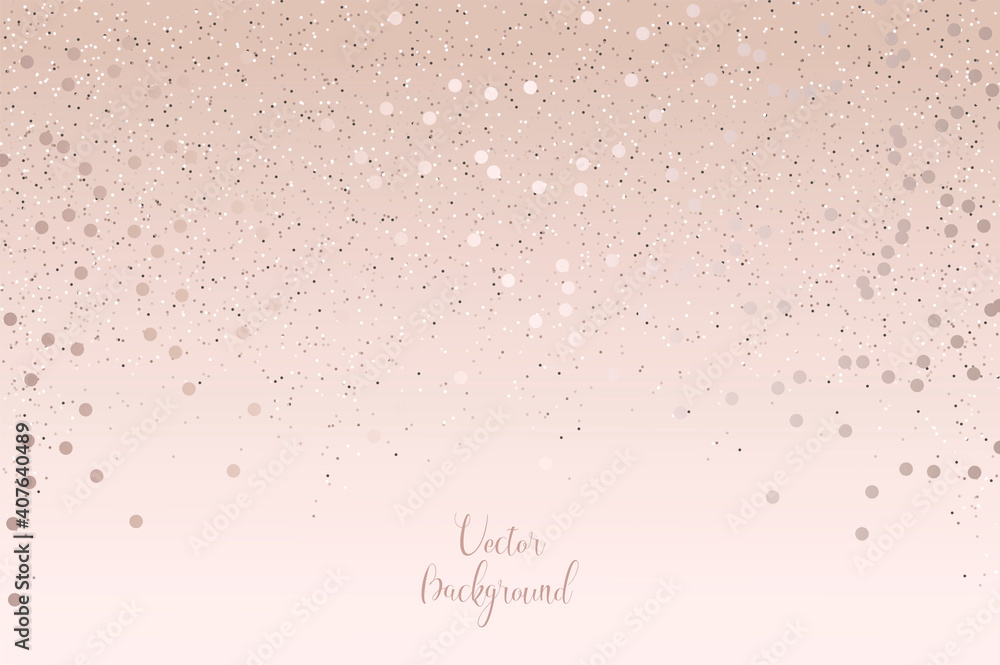 Fototapeta premium Sparkling falling rose gold dust.Vector horizontal background with glitter and space for text