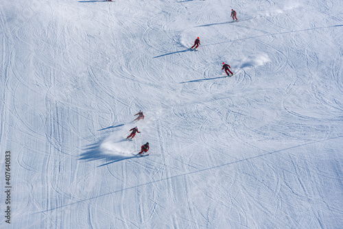 People skiing in the Grandvalira Pyrenees station in winter 2021 photo