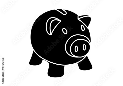 Icono de hucha cerdito en negro sobre fondo blanco photo