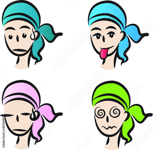 vector drawing girl with scarf emoji set