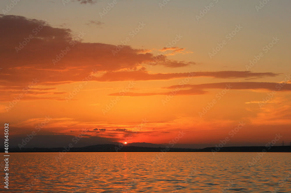 Beautiful sunset over the lake.