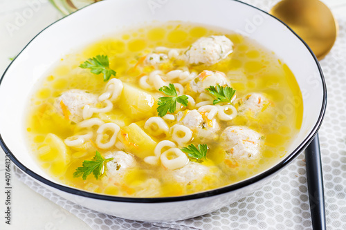 Wallpaper Mural Healthy chicken meatballs soup and pasta. Simple recipe for cooking at home. Torontodigital.ca