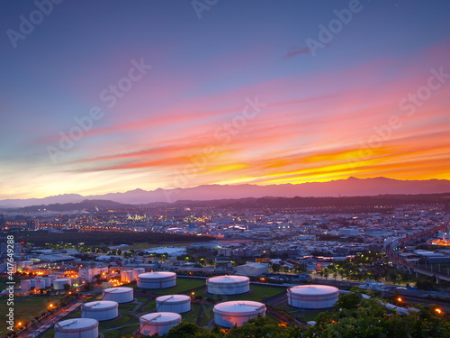 sunrise over the industrial area