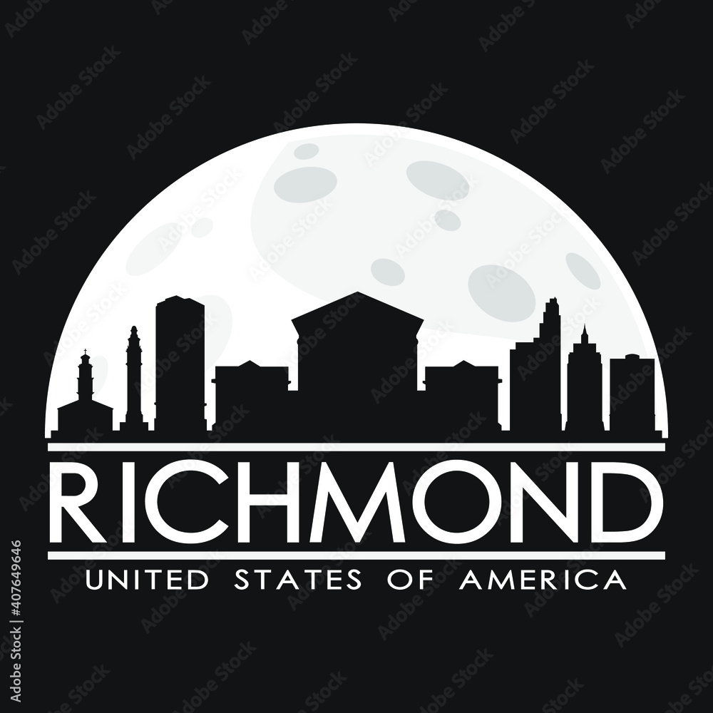 Richmond USA Full Moon Night Skyline Silhouette Design City Vector Art.