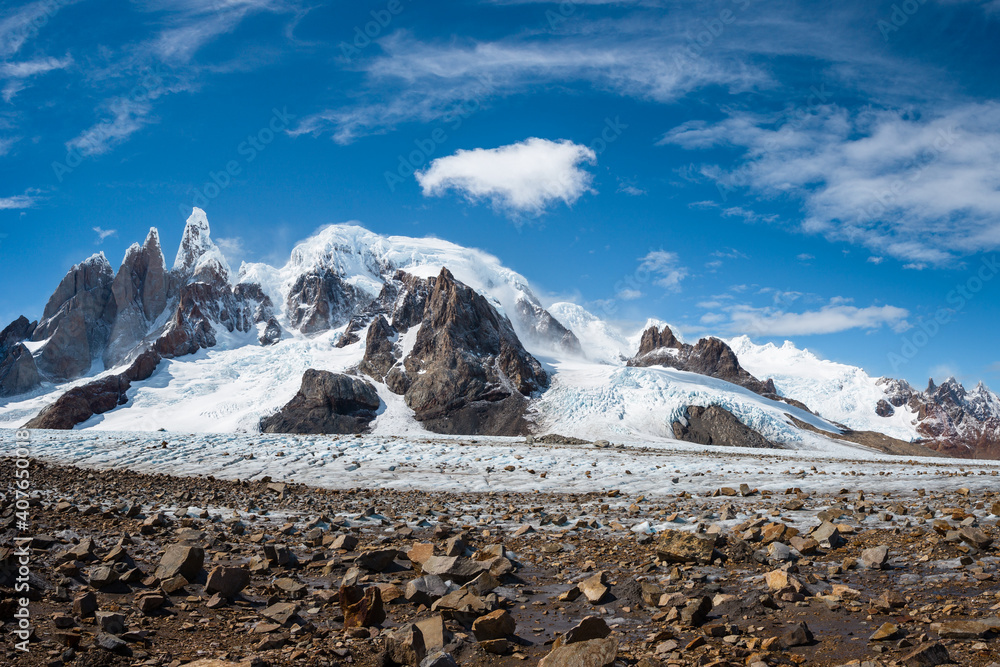 Majestic Cerro Torre mountain taken from place known as Circo de los