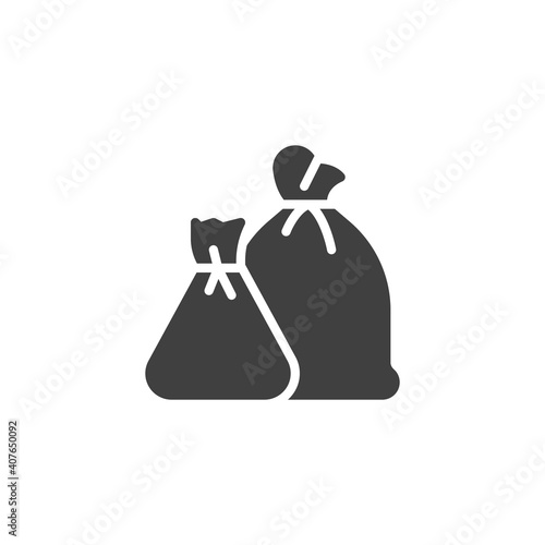 Two trash bags vector icon. Waste filled flat sign for mobile concept and web design. Garbage bags glyph icon. Symbol, logo illustration. Vector graphics