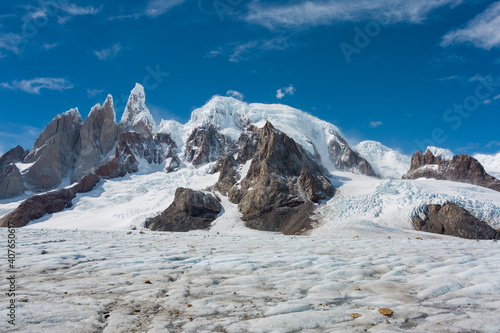 Majestic Cerro Torre mountain taken from place known as Circo de los Altares (Circuit of the Altars), Los Glaciares National Park (AG)
