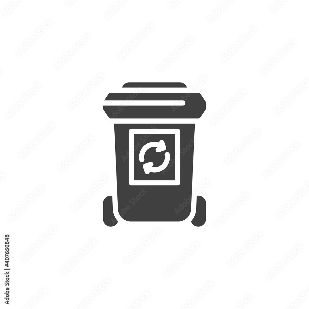 Recycle bin vector icon. filled flat sign for mobile concept and web design. Wheelie bin glyph icon. Symbol, logo illustration. Vector graphics Recycle bin vector icon. filled flat sign for mobile concept and web design. Wheelie bin glyph icon. Symbol, logo illustration. Vector graphics