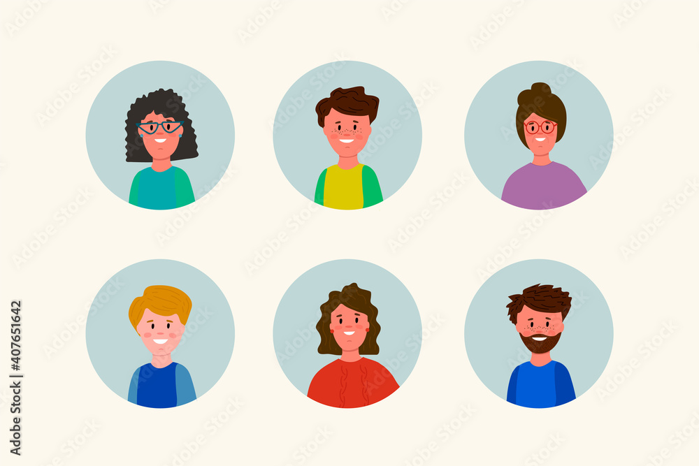 A set of portraits of people. Cute illustration of a person. Avatar of women and men of different ages. Vector illustration A set of portraits of people. Cute illustration of a person. Avatar of women and men of different ages. Vector illustration