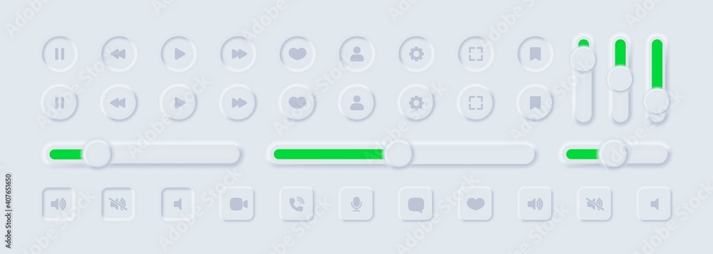 Neumorphism icons. User interface elements for mobile app. UI icons set ...