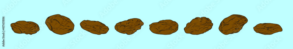 set of raisins cartoon icon design template with various models. vector illustration isolated on blue background set of raisins cartoon icon design template with various models. vector illustration isolated on blue background